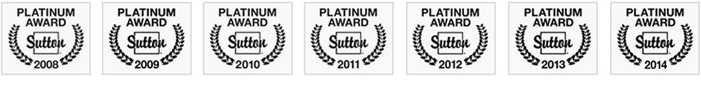 Sutton's Platinum Award 2008, 2009, 2010, 2011, 2012, 2013 & 2014